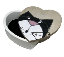 Load the image in the gallery,Painted wooden box in the shape of a heart and cat for jewelry storage
