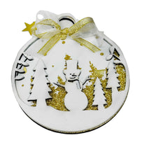 Load the image in the gallery,White Christmas bauble in painted wood and cut out snowman