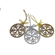 Load the image in the gallery,Three Wooden Christmas Snowflake Decorations - New