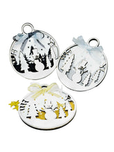 Load the image in the gallery,White Christmas bauble in painted wood and cut out snowman
