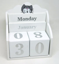 Charger l'image dans la galerie, Calendrier perpétuel bois blanc et chat - articles de bureau