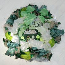 Load the image in the gallery,St Patrick wreath with elf house - Spring - Home decoration