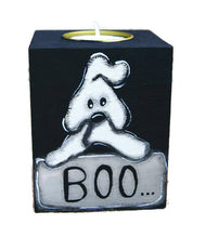 Charger l'image dans la galerie, Photophore en bois peint avec fantôme - Halloween