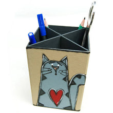 Charger l&#39;image dans la galerie, Pot à crayon avec chat gris - Articles de bureau
