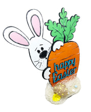 Load the image in the gallery,Lapin avec carotte en bois peint centre de table décoration de Pâques