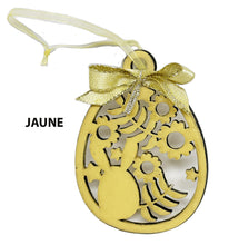 Load the image in the gallery,Hand cut and painted wooden ornament in the shape of an Easter egg and bunny