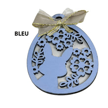 Load the image in the gallery,Hand cut and painted wooden ornament in the shape of an Easter egg and bunny