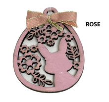 Load the image in the gallery,Hand cut and painted wooden ornament in the shape of an Easter egg and bunny