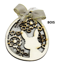 Load the image in the gallery,Hand cut and painted wooden ornament in the shape of an Easter egg and bunny