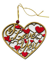 Load the image in the gallery,Cut and painted wooden ornament in the shape of a Love you heart.