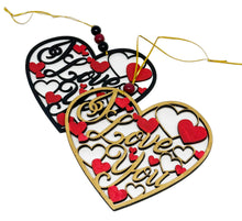Load the image in the gallery,Cut and painted wooden ornament in the shape of a Love you heart.