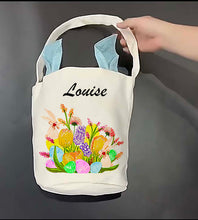 Load the image in the gallery,Fabric bag with handles for egg hunt with rabbit ears