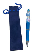 Load the image in the gallery,Blue or green jewel ballpoint pen with black ink with pearls and pocket