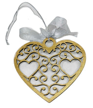 Load the image in the gallery,Heart shaped carved and painted wooden ornament
