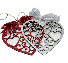 Load the image in the gallery,Heart shaped carved and painted wooden ornament