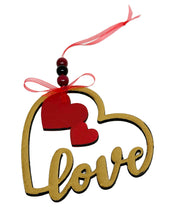 Load the image in the gallery,Heart shaped carved and painted wooden ornament