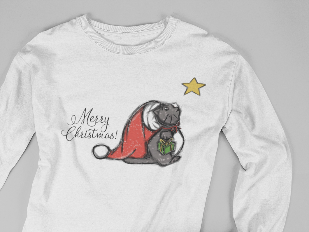 T-shirt manches longues chat de Noël