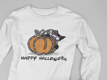 Charger l&#39;image dans la galerie, T-shirt manches longues citrouille et chat - Halloween
