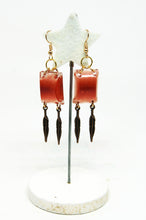 Load the image in the gallery,Red resin and feather earrings - Jewelery -
