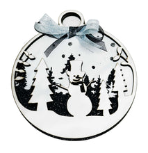 Load the image in the gallery,White Christmas bauble in painted wood and cut out snowman
