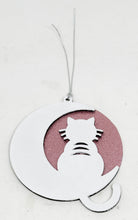Load the image in the gallery,White wooden cat Christmas bauble with moon on personalized background
