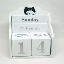 Load the image in the gallery,White wood and cat perpetual calendar - office supplies
