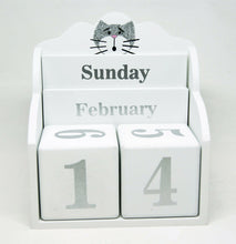 Load the image in the gallery,White wood and cat perpetual calendar - office supplies
