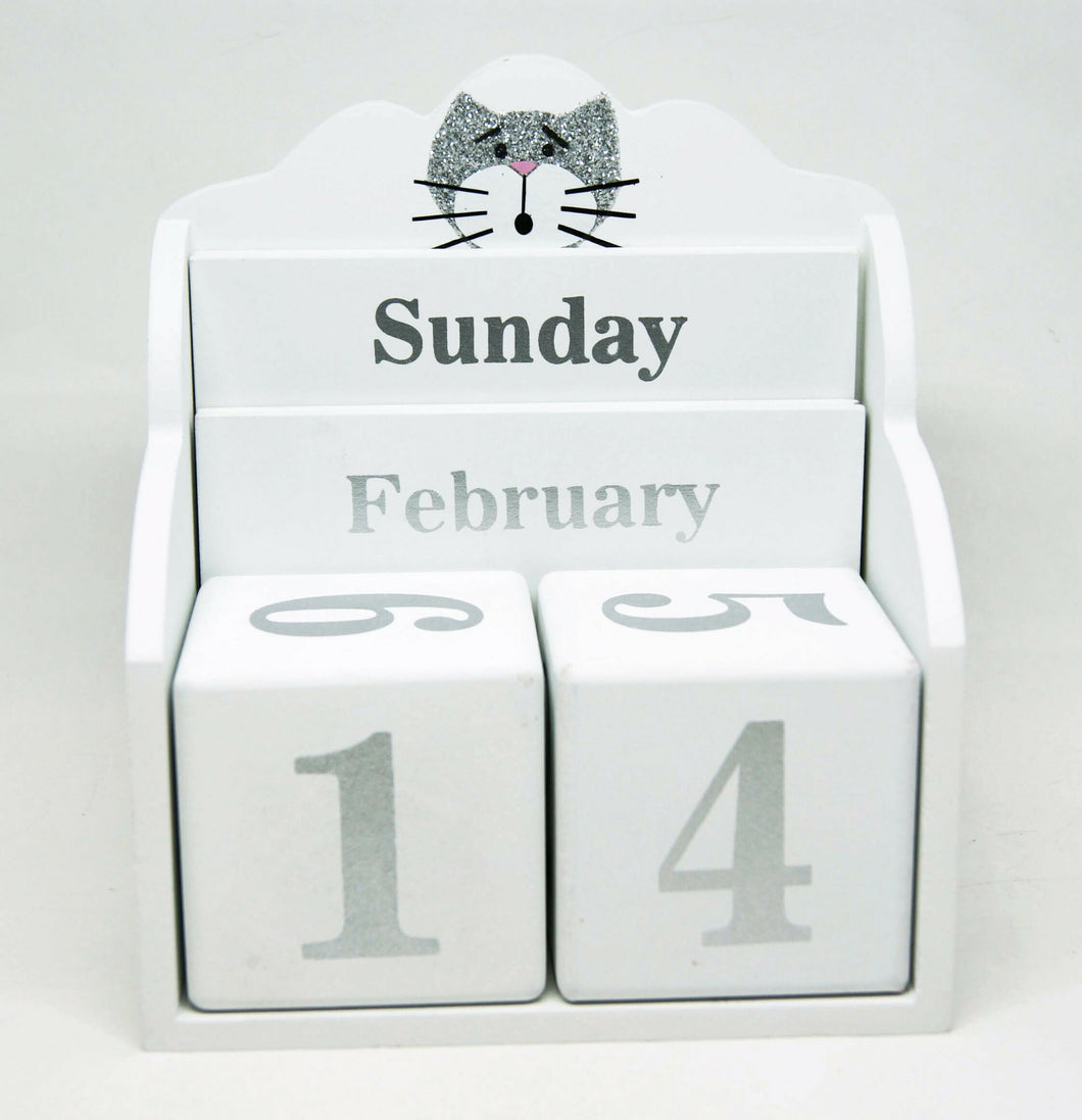 White wood and cat perpetual calendar - office supplies