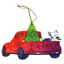 Charger l&#39;image dans la galerie, Deux Ornements de Noël avec camion rouge et chien- New
