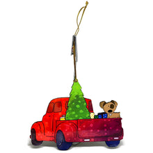 Charger l&#39;image dans la galerie, Deux Ornements de Noël avec camion rouge et chien- New
