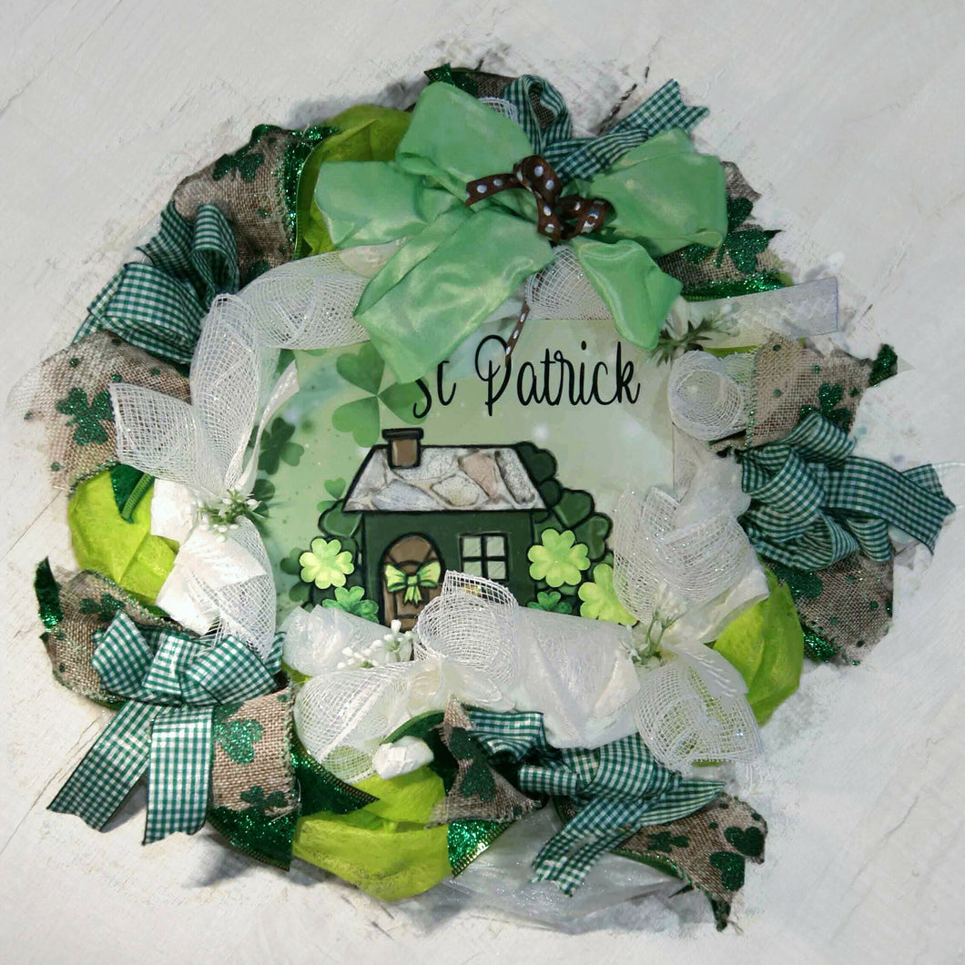 St Patrick wreath with elf house - Spring - Home decoration