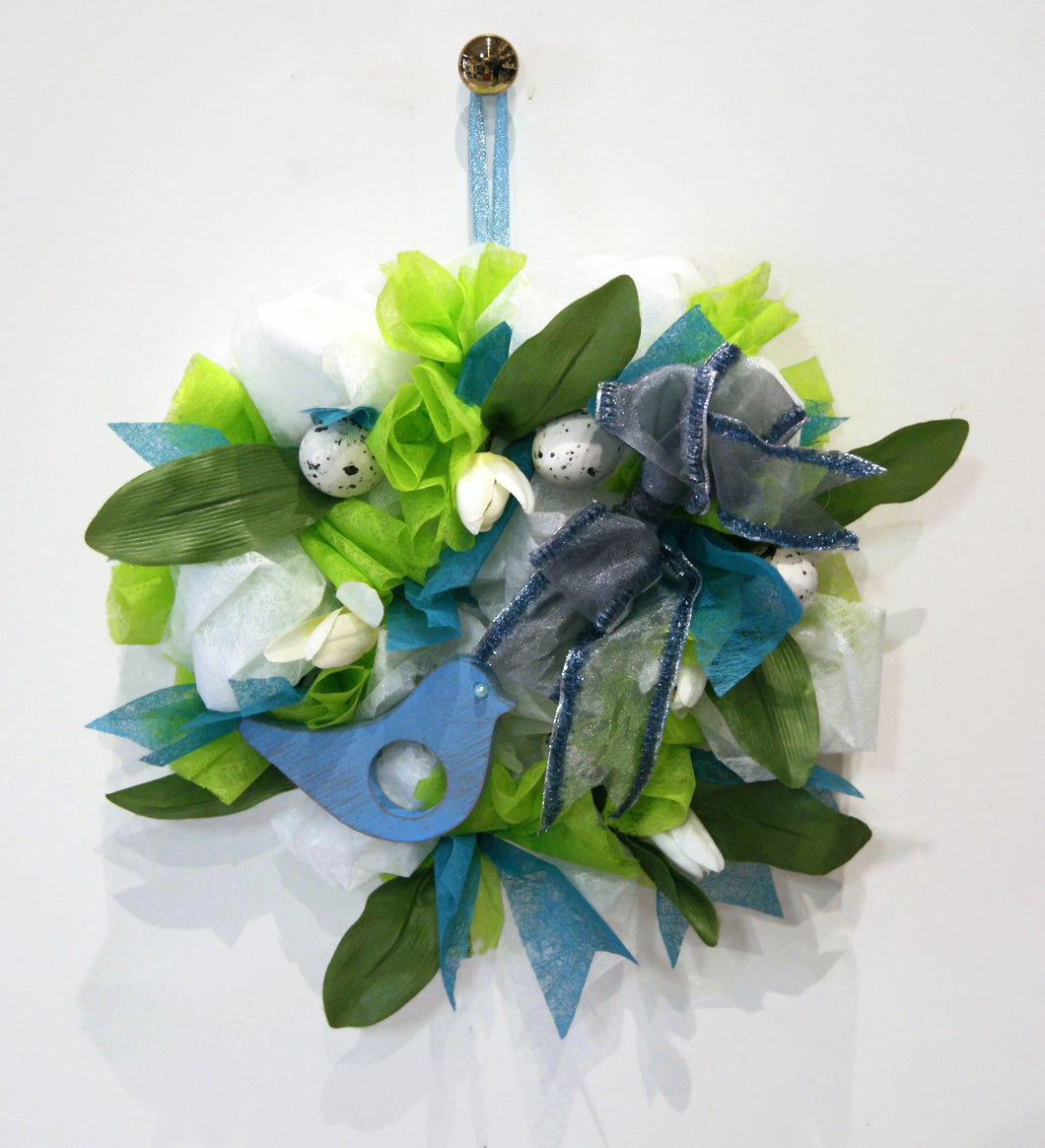 Blue and green wreath for Easter and spring - Home decoration