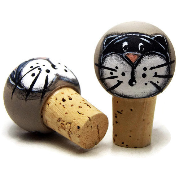 Deux bouchons de liège avec têtes de chat - Vaisselle