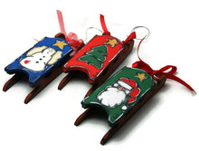 Load the image in the gallery,Mini wooden Christmas sledges to hang in the Christmas tree
