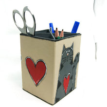 Load the image in the gallery,Pencil holder with gray cat - Office supplies
