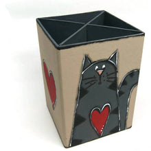 Load the image in the gallery,Pencil holder with gray cat - Office supplies

