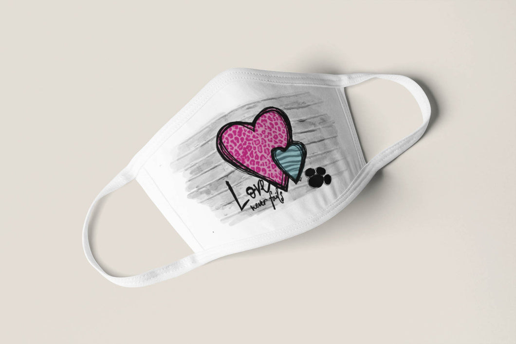 Washable fabric mask with hearts
