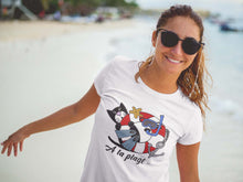 Load the image in the gallery,Women&#39;s cat at the beach t-shirt - summer
