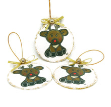 Load the image in the gallery,Wooden Christmas bauble with reindeer and small bell
