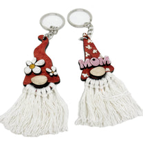 Load the image in the gallery,Wooden key ring and gnome mum string with ring for keys
