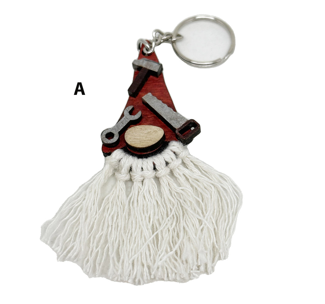 Porte clé bois et ficelle gnome papa avec anneau pour clés