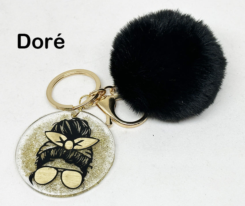 Women's pompom and sequins key ring