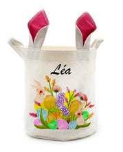Load the image in the gallery,Fabric bag with handles for egg hunt with rabbit ears

