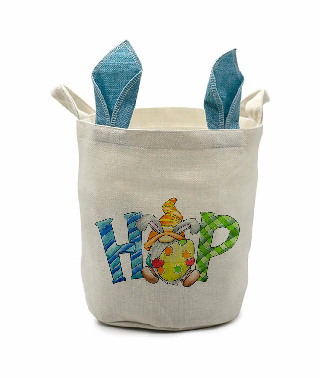 Cloth bag with pink or blue bunny ears and Gnome