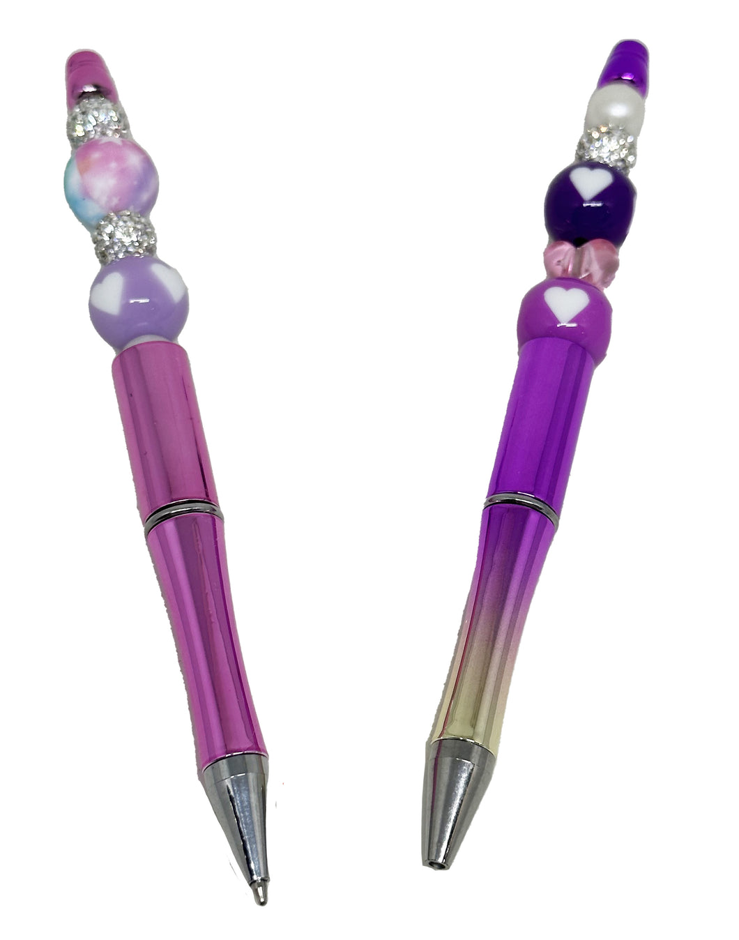 Pink or purple jewel ballpoint pen with black ink with pearls and pocket