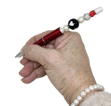 Load the image in the gallery,Red or white jewel ballpoint pen with black ink with pearls and pocket
