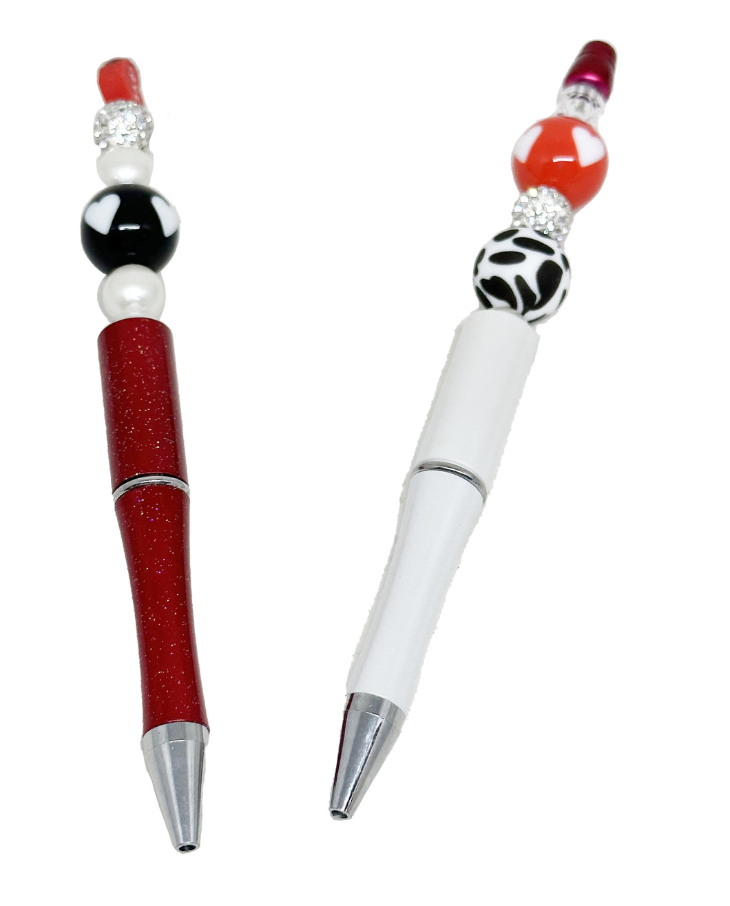 Red or white jewel ballpoint pen with black ink with pearls and pocket
